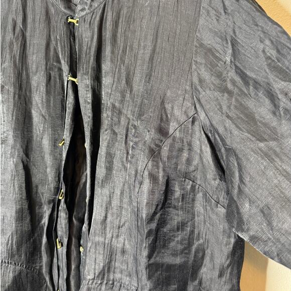 Citron Plus 2X Black Linen-Blend Toggle-Front 3/4 Sleeve Shirt or Light Jacket - Picture 7 of 11